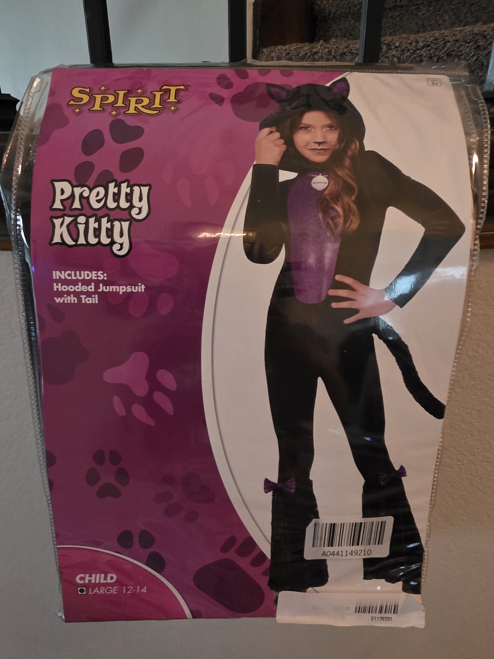 Spirit Pretty Kitty Hooded Jumpsuit Costume - Black & Purple, Size L (12/14)